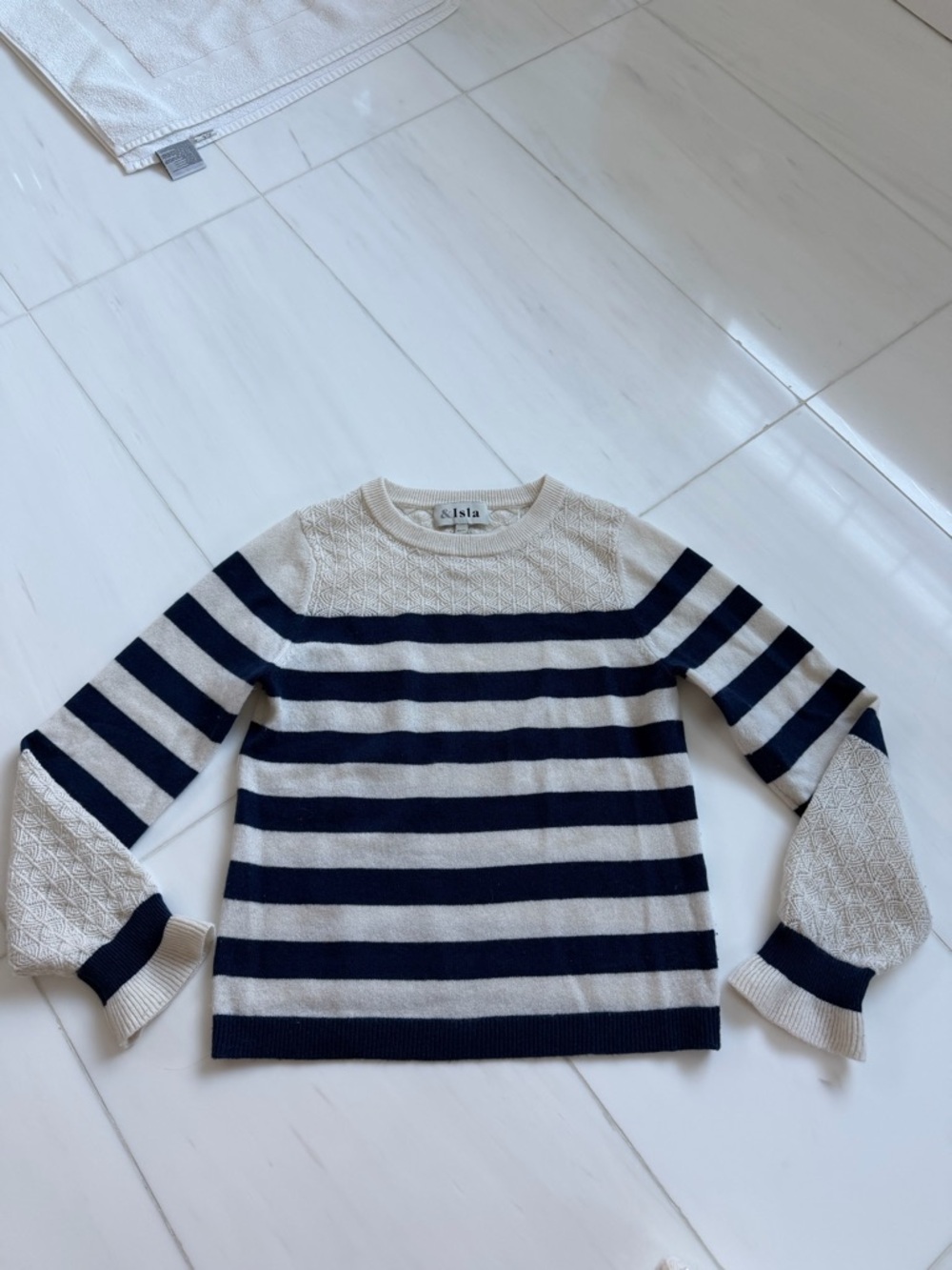 Isla Navy and Cream Striped Knit Sweater